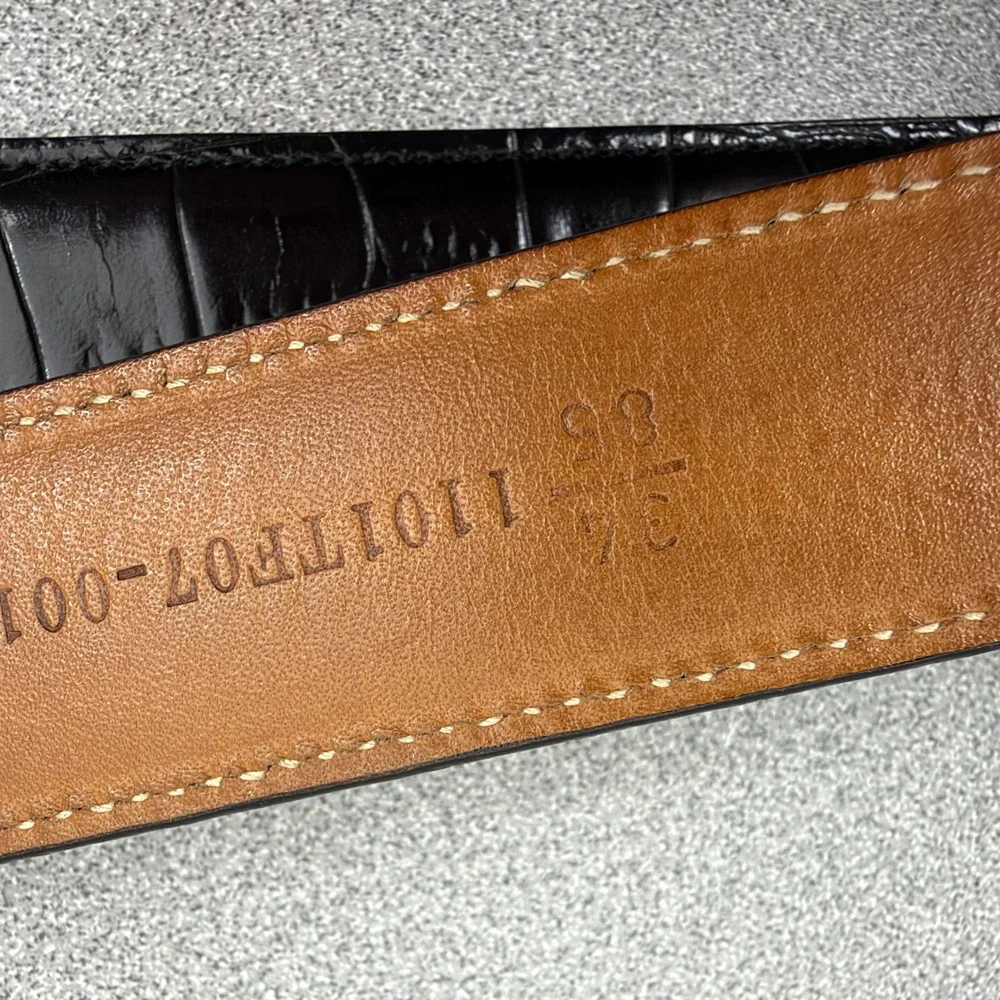 Trafalgar Belt Mens 34 Black Embossed Italian Calfskin Leather Dress Buckle